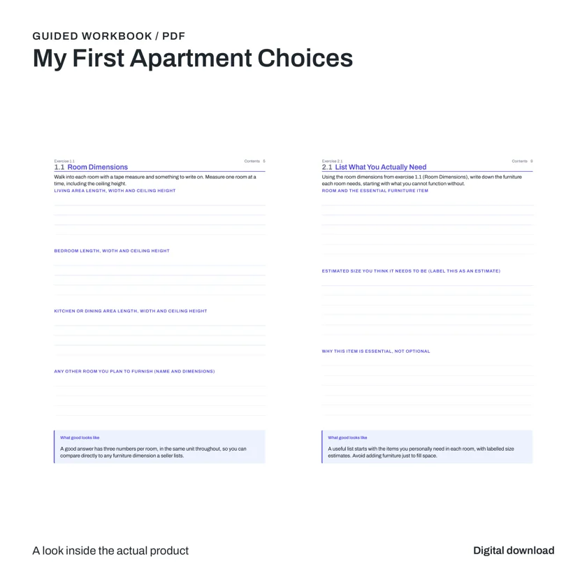 My First Apartment Choices: actual generated product preview